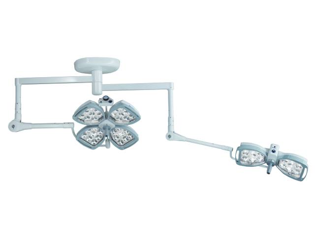 ミリオンライトのコンビネーションタイプLA-402。高照度の4灯+2灯配置、自然光に近いLED照明を特徴とし、医療現場での使用に最適です。