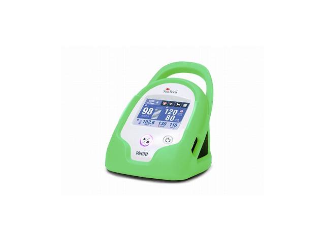 SunTech Medicalの動物用血圧計Vet30。血圧、SpO2、体温の三合一モニタリングが可能。動物専用のAdvantage VET BP技術を搭載し、正確な測定結果を提供。軽量で持ち運びが容易な設計と直感的なタッチスクリーンインターフェース。